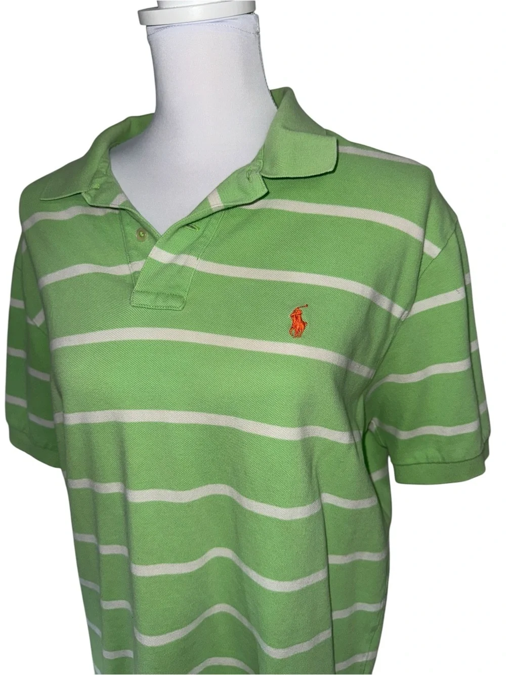 Polo Ralph Lauren Striped Polo Shirt Green White Short Sleeve Pony Logo Large